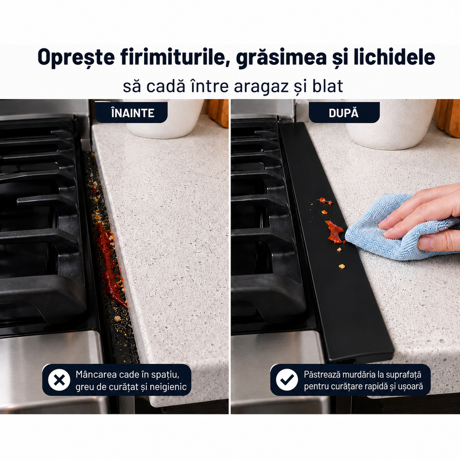 Înainte și după montarea protecției pentru aragaz